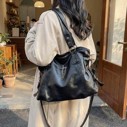 Cross Studded Crossbody Tote Bag
