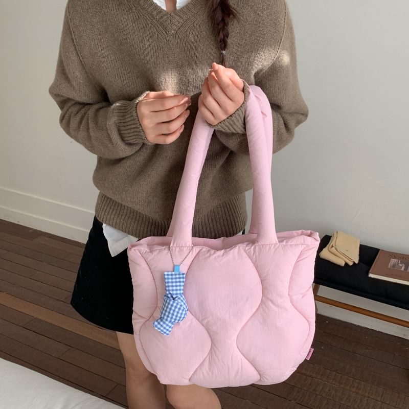 Plain Quilted Puffer Tote Bag
