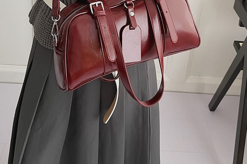 Plain Faux Leather Bowler Bag