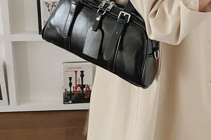 Plain Faux Leather Bowler Bag