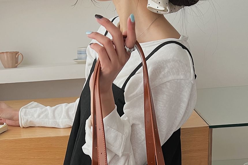 Plain Faux Leather Bowler Bag