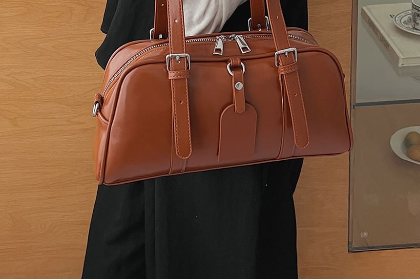 Plain Faux Leather Bowler Bag