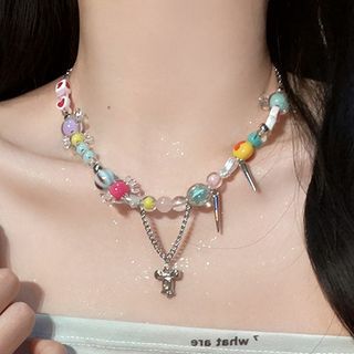 リボンビーズネックレス