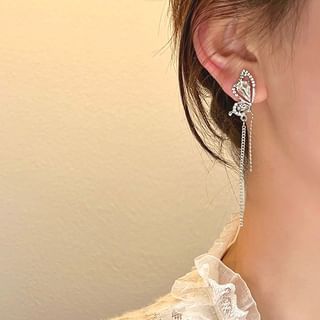 Asymmetrischer Tropfenohrring aus Legierung mit Strass und Schmetterling