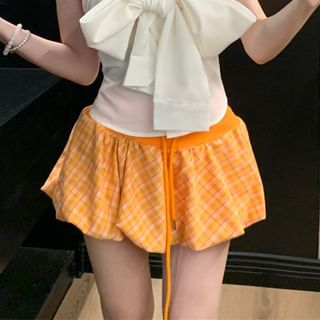 Rock Taille / Einfarbig Ballon A-Linie Mini Tube Schleife Kordelzug Top Plaid