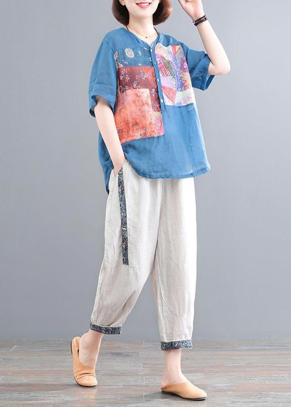 Oversized Print Sommer Set Piece Leinen See Zwei Blau