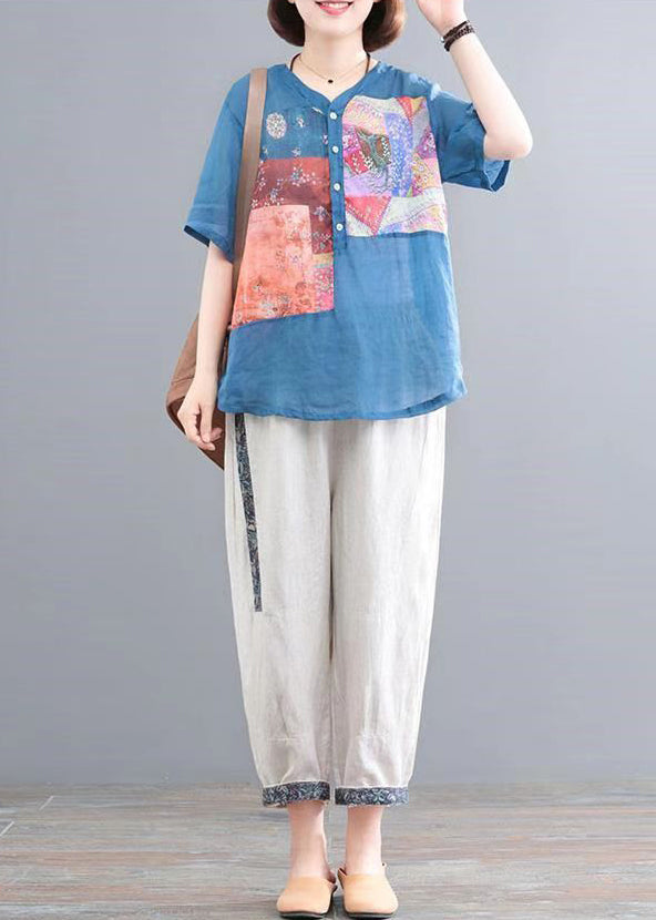 Oversized Print Sommer Set Piece Leinen See Zwei Blau