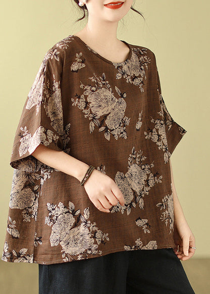 O-Ausschnitt Ärmel Kurzes T Loses Hemd Grauer Druck