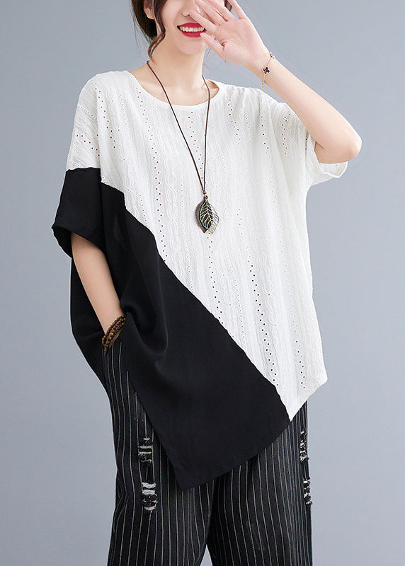 Asymmetrisches weißes Top aus natürlicher Spitze, Sommer-Patchwork