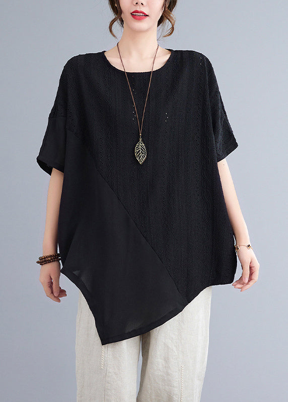 Asymmetrisches weißes Top aus natürlicher Spitze, Sommer-Patchwork