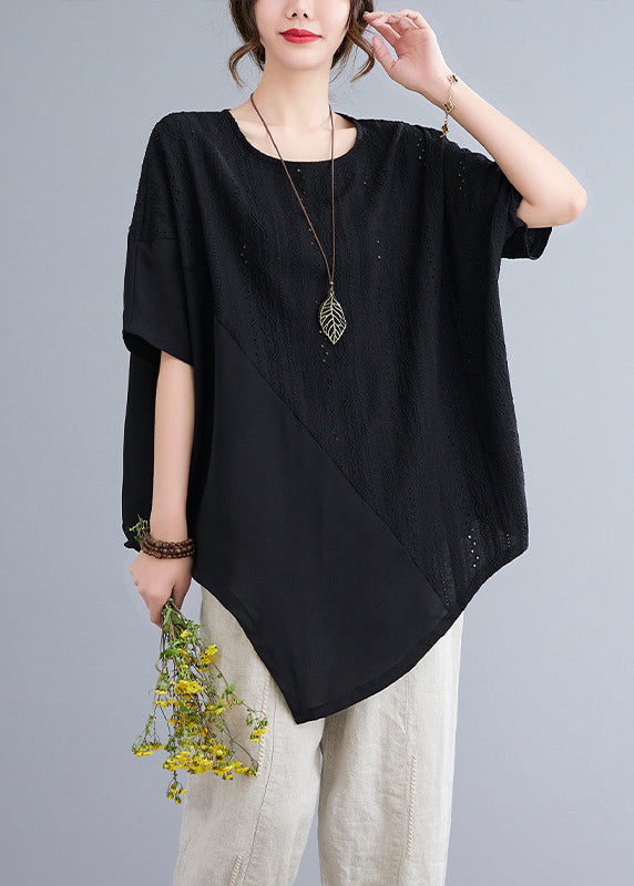 Asymmetrisches weißes Top aus natürlicher Spitze, Sommer-Patchwork