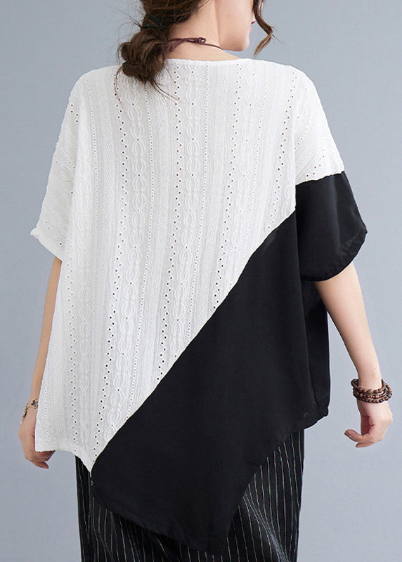 Asymmetrisches weißes Top aus natürlicher Spitze, Sommer-Patchwork