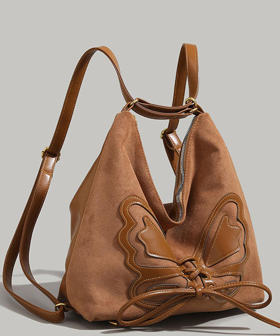 Ledertasche Kunstleder Neu Schmetterling Rucksack Braun