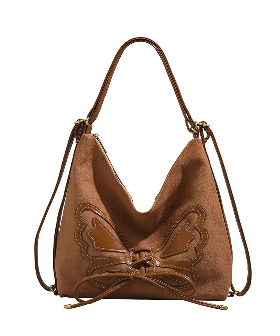 Ledertasche Kunstleder Neu Schmetterling Rucksack Braun