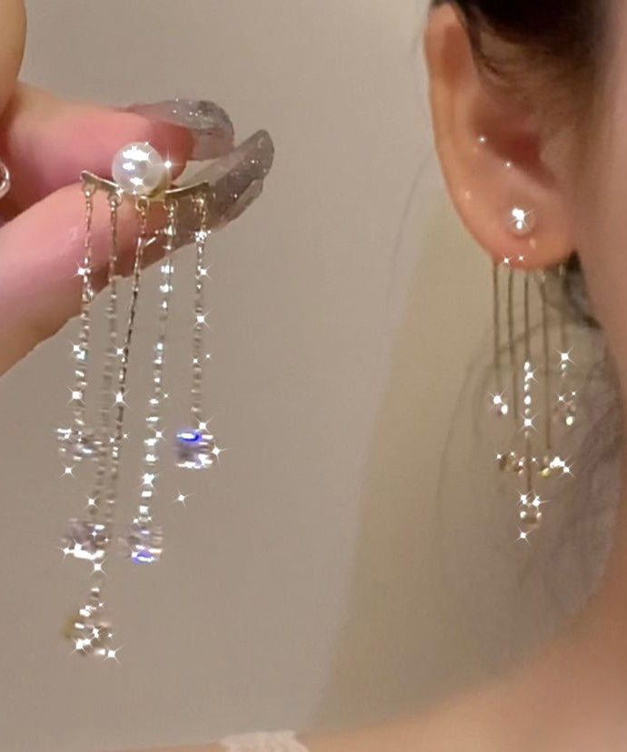 Ohrringe Neue Gold Kupfer Tropfen Perle Quaste Zirkon Legierung