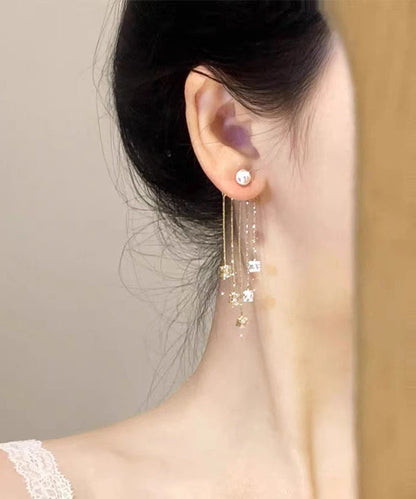 Ohrringe Neue Gold Kupfer Tropfen Perle Quaste Zirkon Legierung