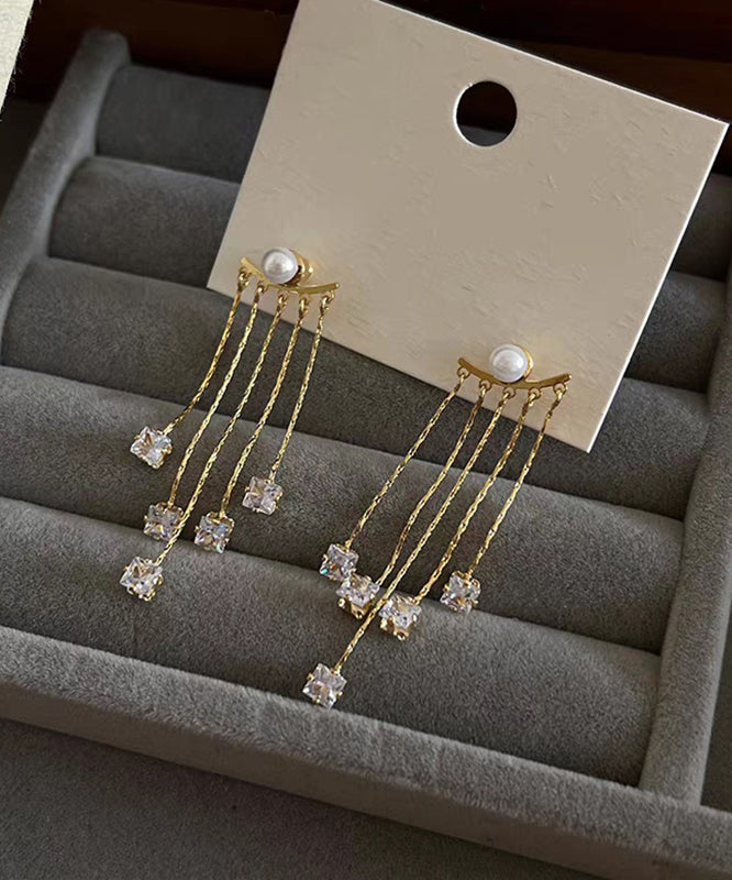 Ohrringe Neue Gold Kupfer Tropfen Perle Quaste Zirkon Legierung