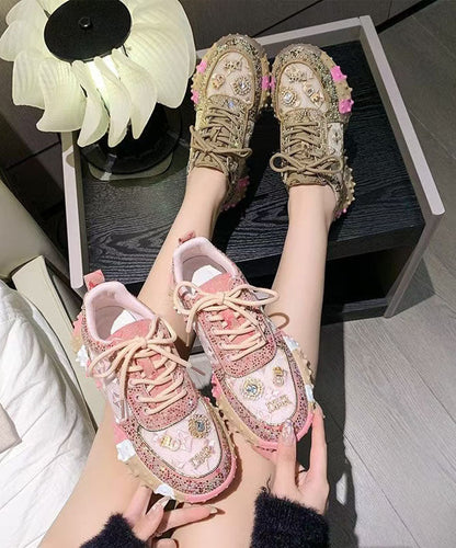 Mesh Shoes Breathable Up New Pink Lace Zircon Sports