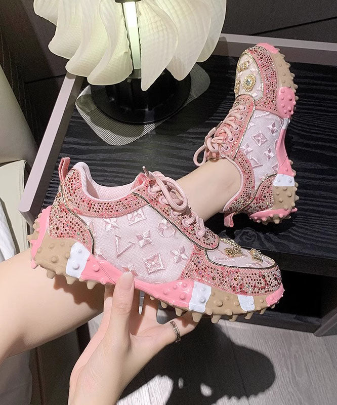 Mesh Shoes Breathable Up New Pink Lace Zircon Sports