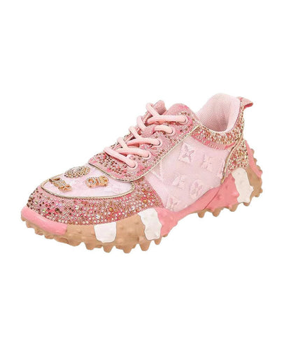 Mesh Shoes Breathable Up New Pink Lace Zircon Sports