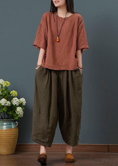 Retro Two Summer Set Red Pieces Oversized Linen New Dull