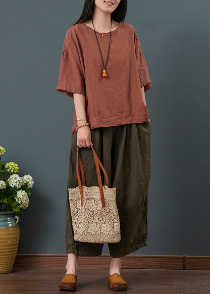 Retro Two Summer Set Red Pieces Oversized Linen New Dull