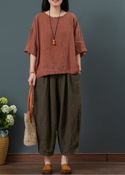 Retro Two Summer Set Red Pieces Oversized Linen New Dull