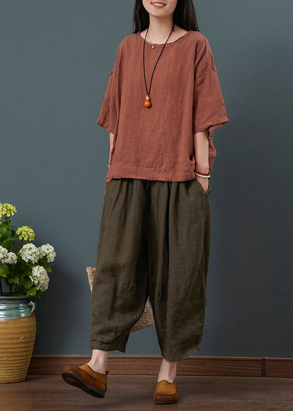 Retro Two Summer Set Red Pieces Oversized Linen New Dull