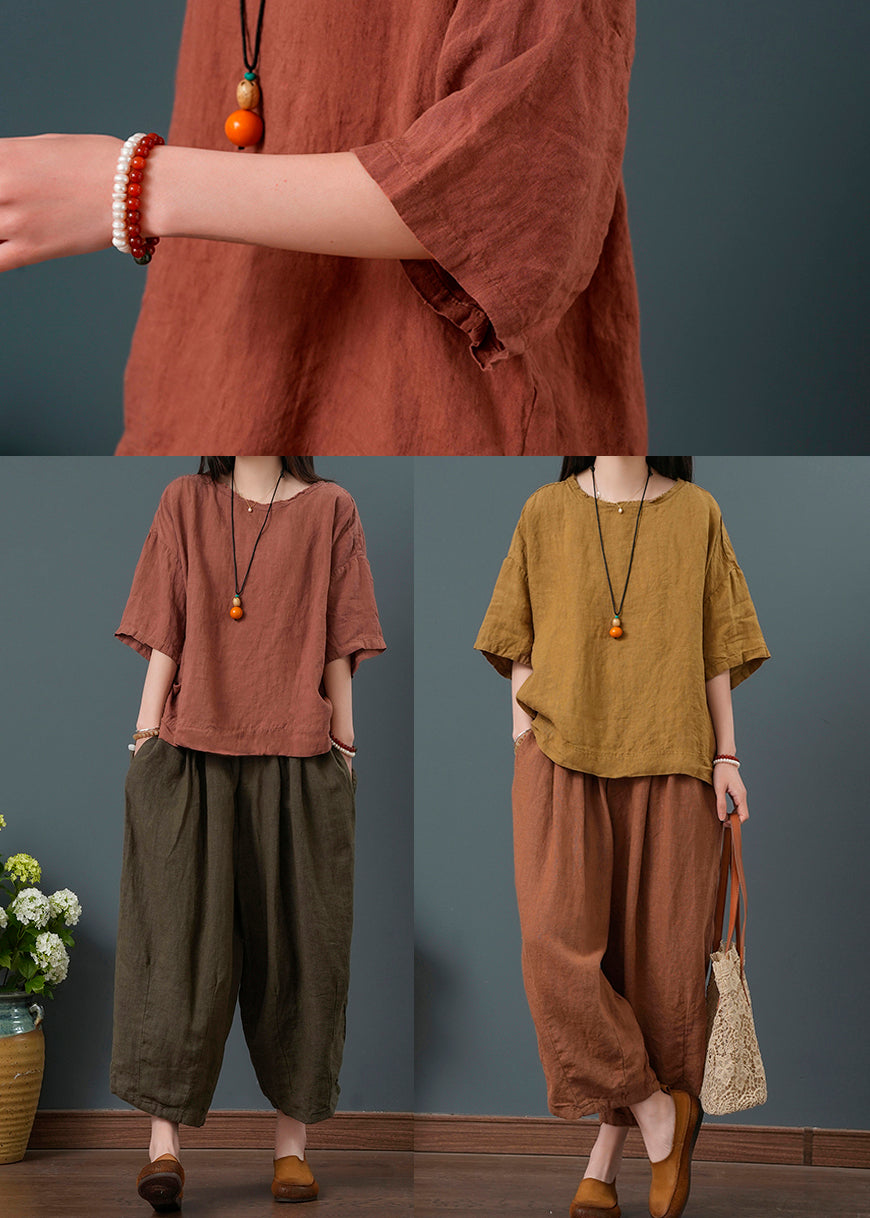 Retro Two Summer Set Red Pieces Oversized Linen New Dull