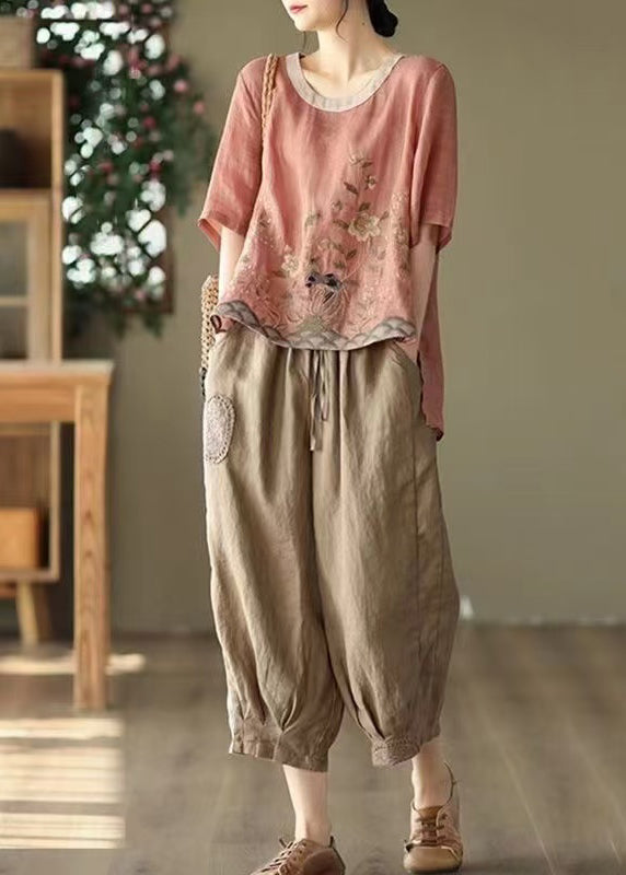 Retro New Print Set Pink Oversized Zweiteiler Sommerleinen
