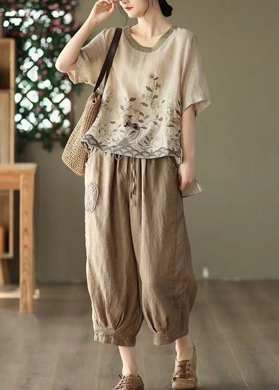 Retro New Print Set Pink Oversized Two Piece Summer Linen