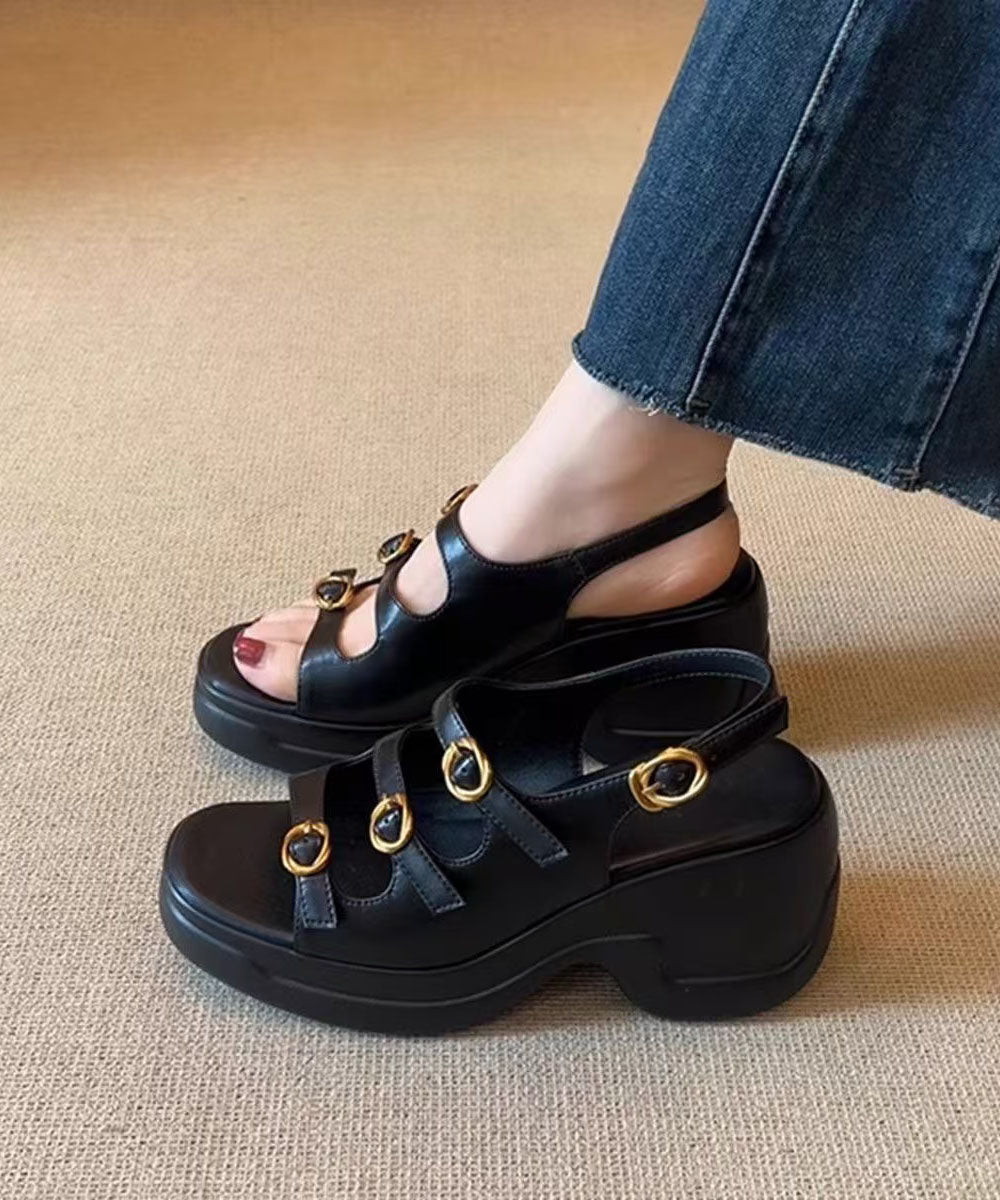 Leather Peep Splicing Black Platform New Sandals Toe Faux