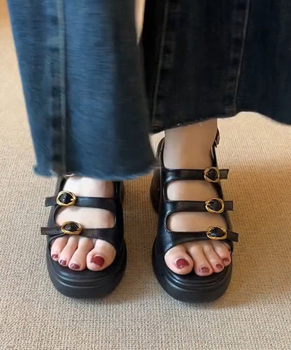 Leather Peep Splicing Black Platform New Sandals Toe Faux