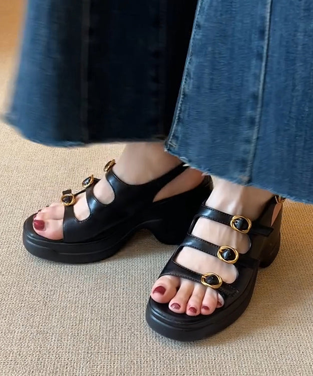 Leder Peep Splicing Schwarz Plattform Neue Sandalen Toe Faux