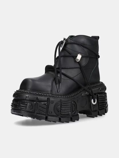 ショートプラットフォームダークメタルパンクブーツレースアップ