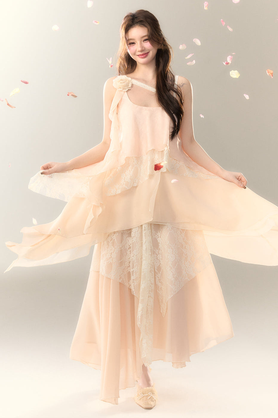 ロゼル イレギュラー ドレス ロング マルチレイヤー ヘビースカート