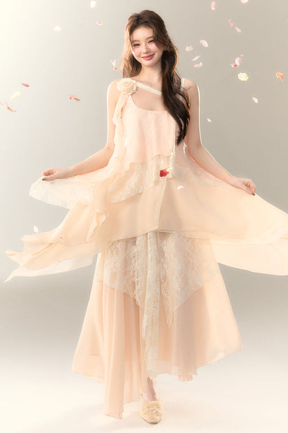 ロゼル イレギュラー ドレス ロング マルチレイヤー ヘビースカート