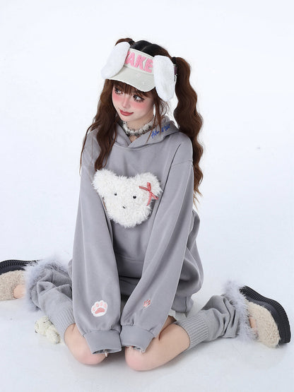 Farbe Lose Kapuze Flauschige Kapuze Hoodie Pastell Kaninchen Morabito