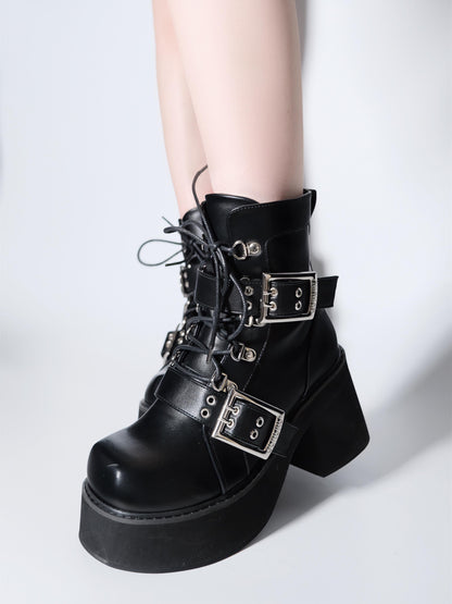 Short Punk Matte Plat Square Subculture Toe y2k Black Boots