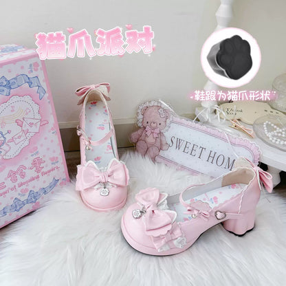 Cat's Claw Party Lolita Mary Jane Shoes – Sweet Bow Round Toe Pumps | Blooming Chimes