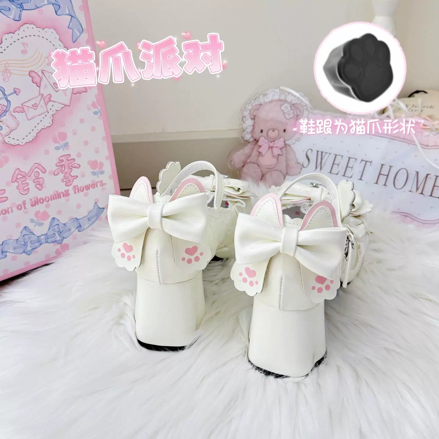 Cat's Claw Party Lolita Mary Jane Shoes – Sweet Bow Round Toe Pumps | Blooming Chimes
