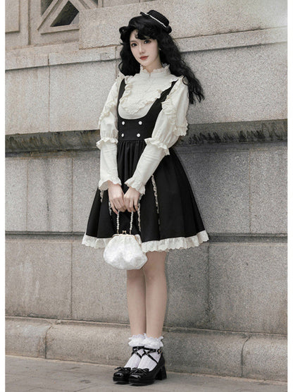 Rüschenrock mit Riemenband und Stehkragen