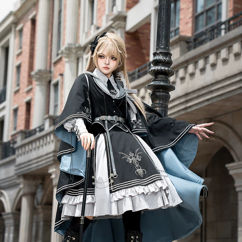 Dark Night Contract Gothic Lolita Dress Set Cloak & Vest