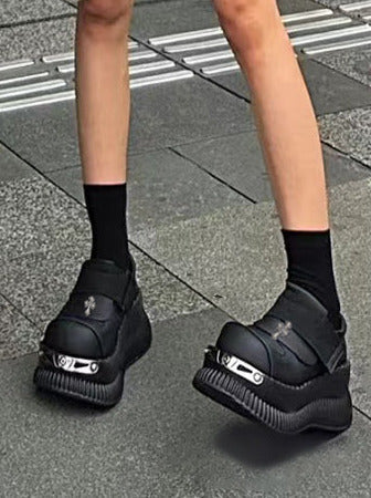 プラットフォームメタルベルクロシューズパンクレザークロス