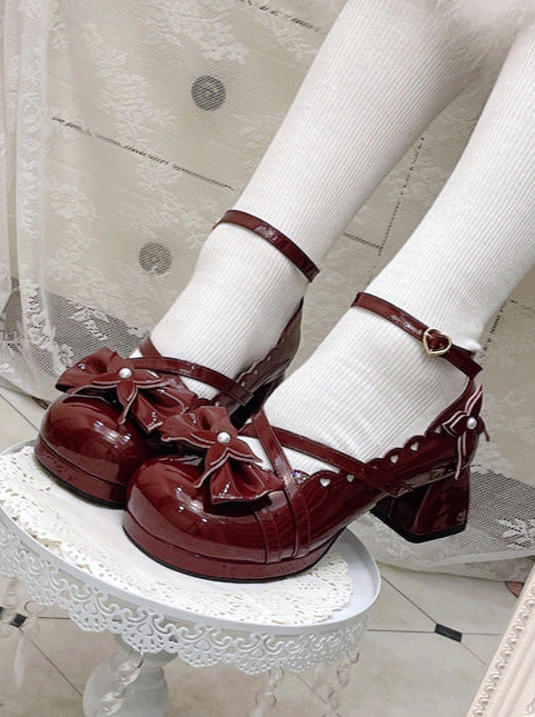 Shoes Mid Round Elegant Lolita Toe Heel Ribbon Sweet
