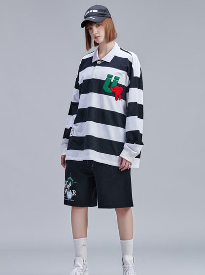 ゆったりとしたボーダー柄ビッグトップスポロ