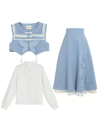 Weste Blau Wald Rüschen Schmetterling Rock China Blau Hemd