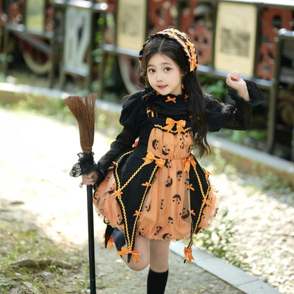 Kids Halloween Pumpkin Lolita Sweet Black Dress Set — Lemon Sugar