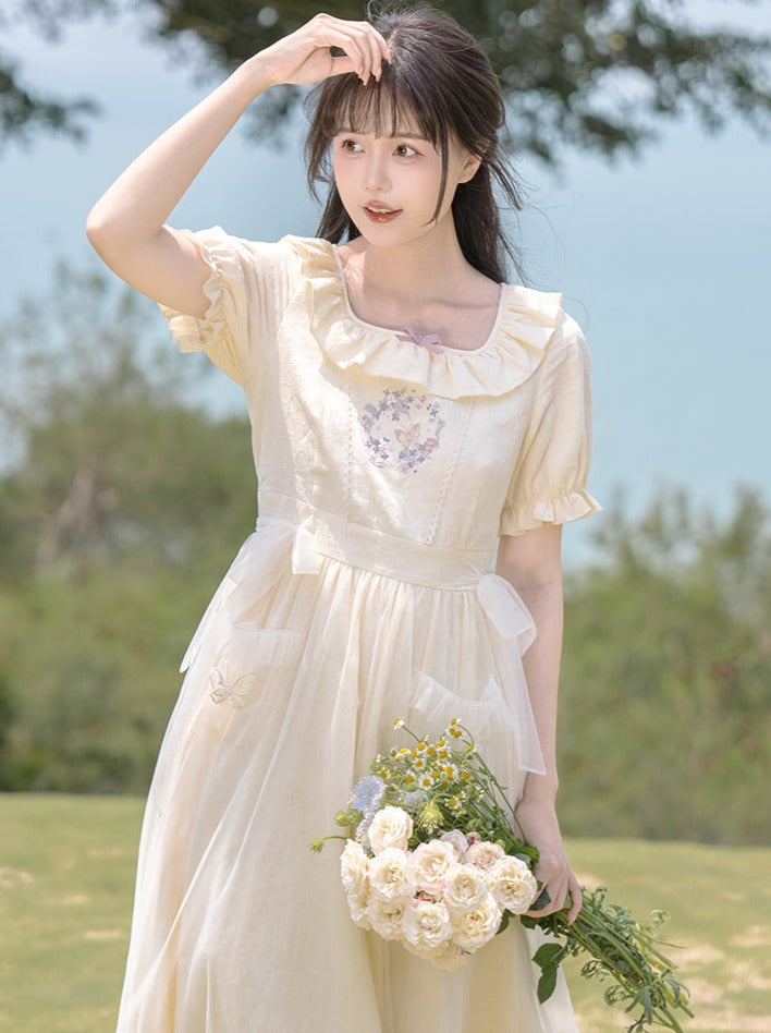 Ruffle Bow Double Dress Collar