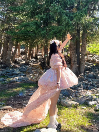 Plus Size Selkie Floral Train Princess Puff Gown